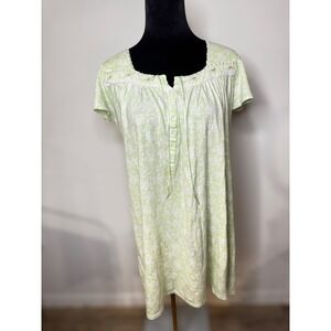 Aria Collection Vintage Green Floral Short Sleeve Grandma Button Neck Nightgown